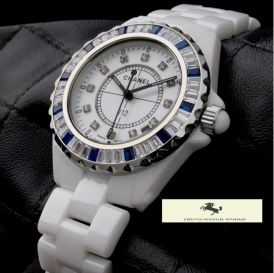 HK1295 CHANEL BEYAZ SERAMİK TAŞLI BAYAN SAATİ